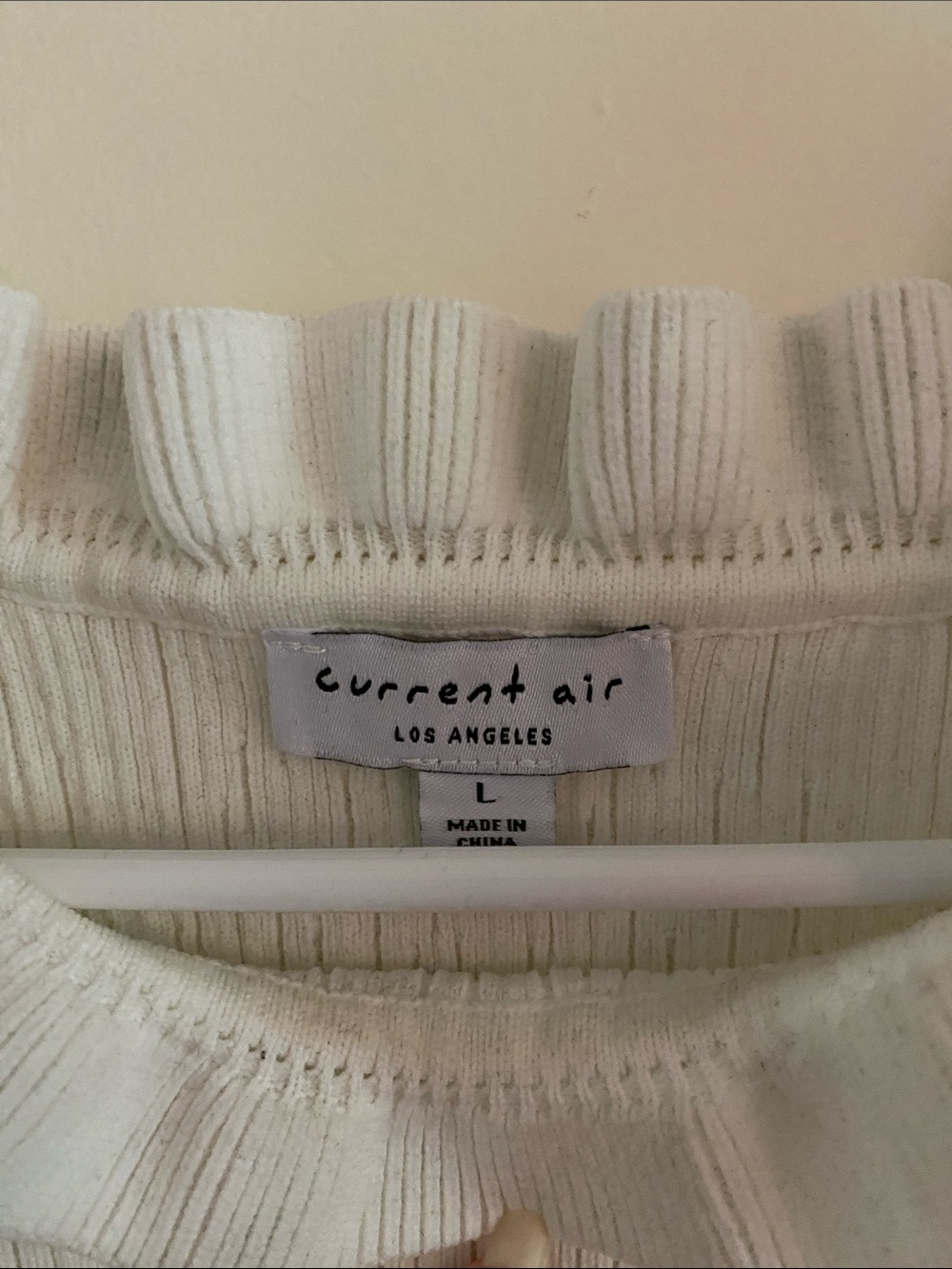 Current Air Cream Ribbed Ruffle-Neck Top - Picture 2 of 3